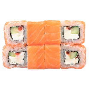 Большой ролл Икура с лососем и огурцом и икрой лосося