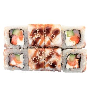 Большой ролл Нагоя с лососем, креветками и огурцом