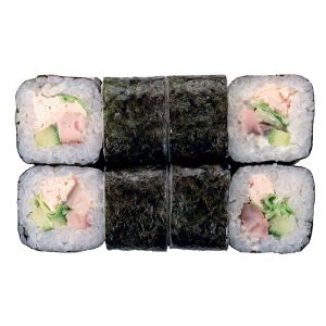 Большой ролл Окинава с угрем, куриным филе и огурцом