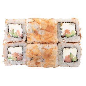 Большой ролл Хитоши с копченым лососем и стружкой тунца