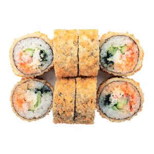 Острый горячий ролл Авто суши с масаго, крабом и угрем