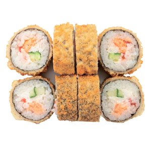 Горячий ролл Столичный с крабом и лососем терияки