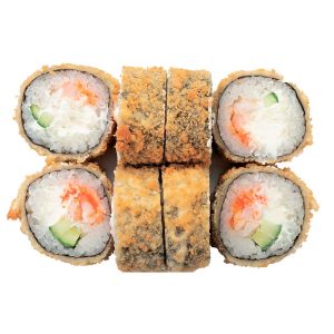 Горячий ролл Эби темпура с креветкой и икрой масаго